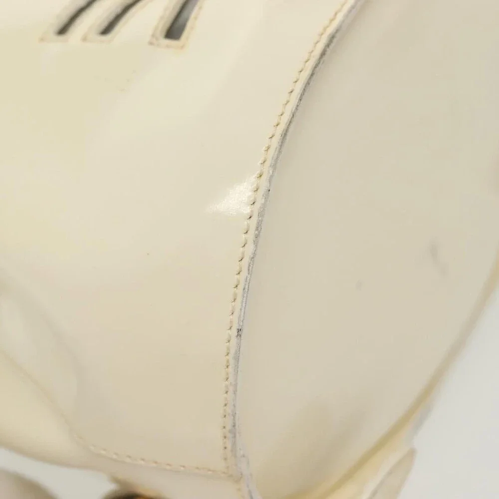 Salvatore Ferragamo Patent Leather Gancini Backpack White Gold